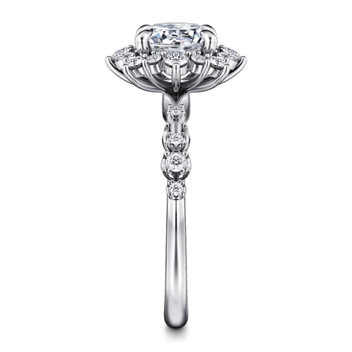 14K White Gold Fancy Halo Round Diamond Engagement Ring