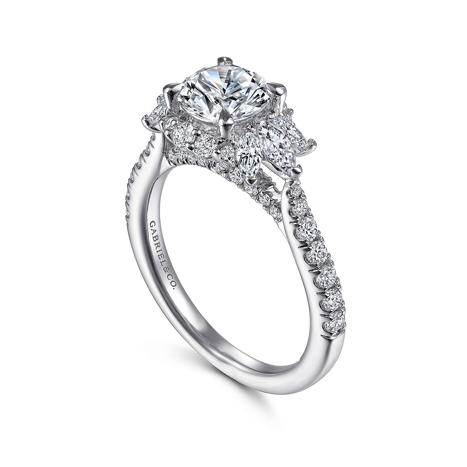 14K White Gold Fancy Halo Round Diamond Engagement Ring