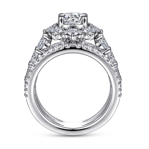 14K White Gold Fancy Halo Round Diamond Engagement Ring