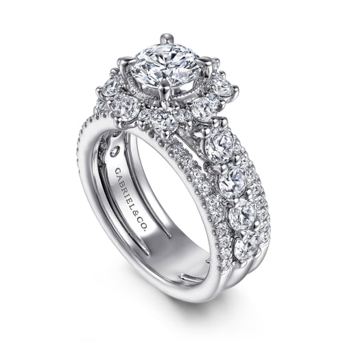 14K White Gold Fancy Halo Round Diamond Engagement Ring