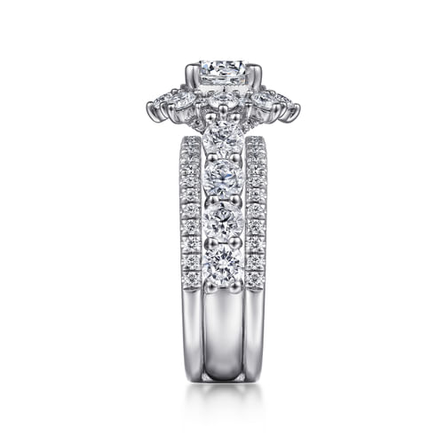 14K White Gold Fancy Halo Round Diamond Engagement Ring
