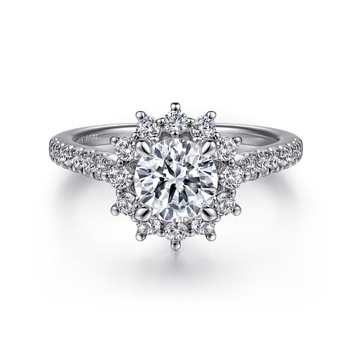 14K White Gold Fancy Halo Round Diamond Engagement Ring