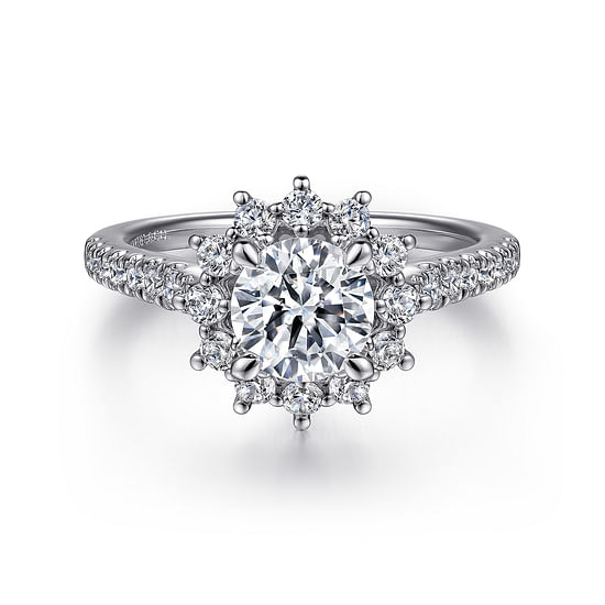 Gabriel - 14K White Gold Fancy Halo Round Diamond Engagement Ring