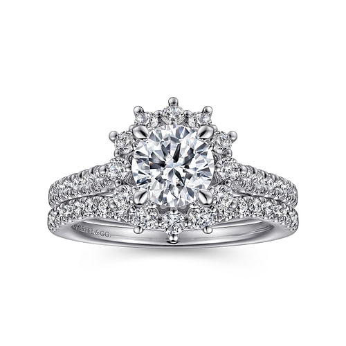 14K White Gold Fancy Halo Round Diamond Engagement Ring