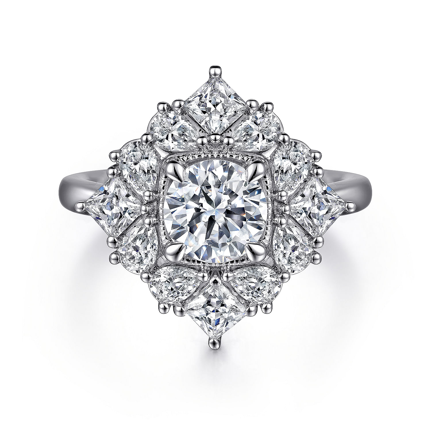 Gabriel - 14K White Gold Fancy Halo Round Diamond Engagement Ring