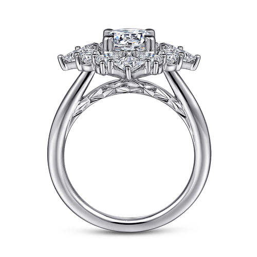 14K White Gold Fancy Halo Round Diamond Engagement Ring