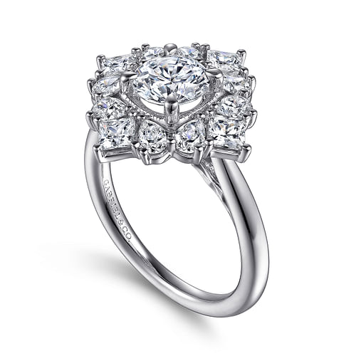 14K White Gold Fancy Halo Round Diamond Engagement Ring
