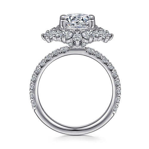 14K White Gold Fancy Halo Round Diamond Engagement Ring