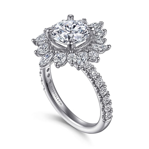 14K White Gold Fancy Halo Round Diamond Engagement Ring