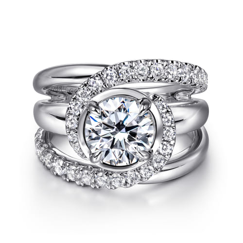 14K White Gold Fancy Halo Round Diamond Engagement Ring