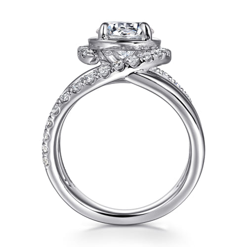 14K White Gold Fancy Halo Round Diamond Engagement Ring