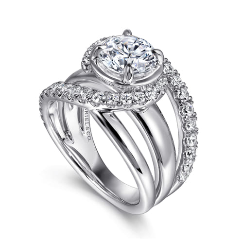 14K White Gold Fancy Halo Round Diamond Engagement Ring