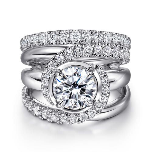 14K White Gold Fancy Halo Round Diamond Engagement Ring
