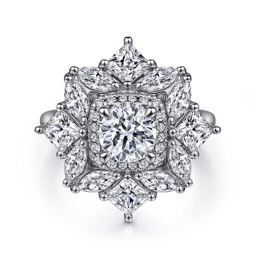 14K White Gold Fancy halo Round Diamond Engagement Ring