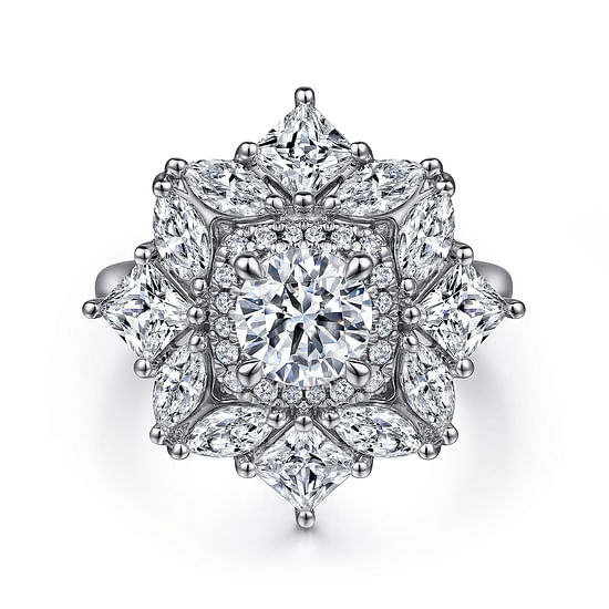 Gabriel - 14K White Gold Fancy halo Round Diamond Engagement Ring