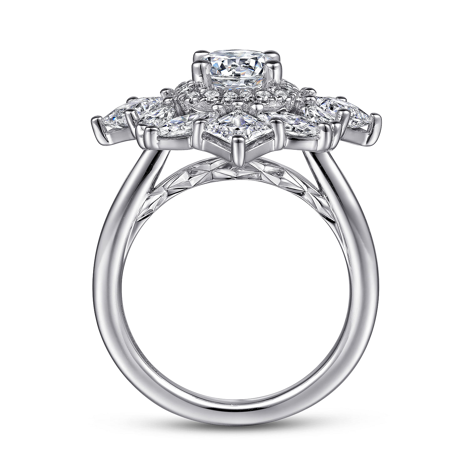 14K White Gold Fancy halo Round Diamond Engagement Ring