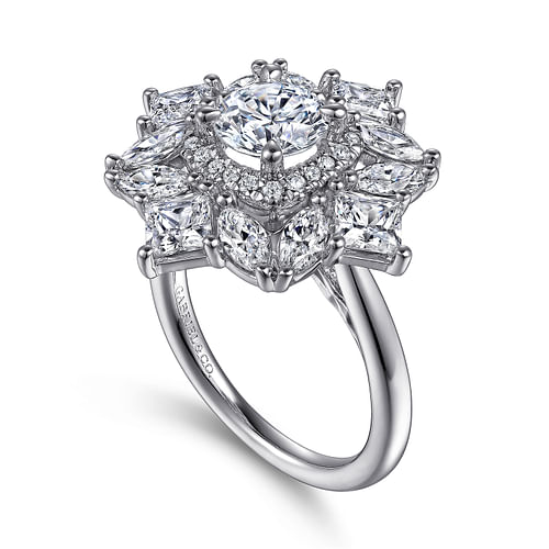 14K White Gold Fancy halo Round Diamond Engagement Ring