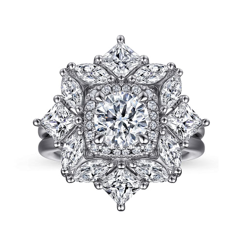 14K White Gold Fancy halo Round Diamond Engagement Ring