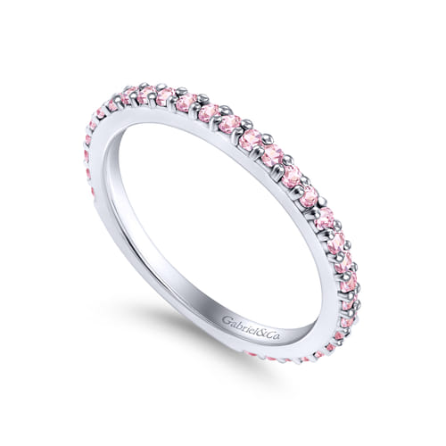 14K White Gold Fashion Pink Created Cubic Zirconia Stackable  Ladies Ring