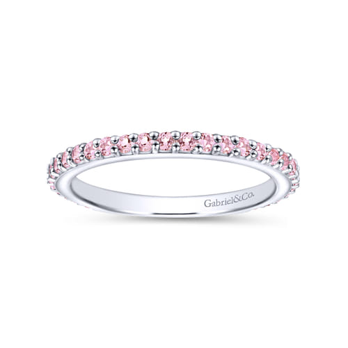 14K White Gold Fashion Pink Created Cubic Zirconia Stackable  Ladies Ring