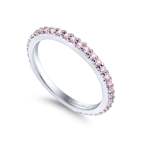 14K White Gold Fashion Pink Created Zircon Stackable  Ladies Ring