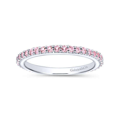 14K White Gold Fashion Pink Created Zircon Stackable  Ladies Ring