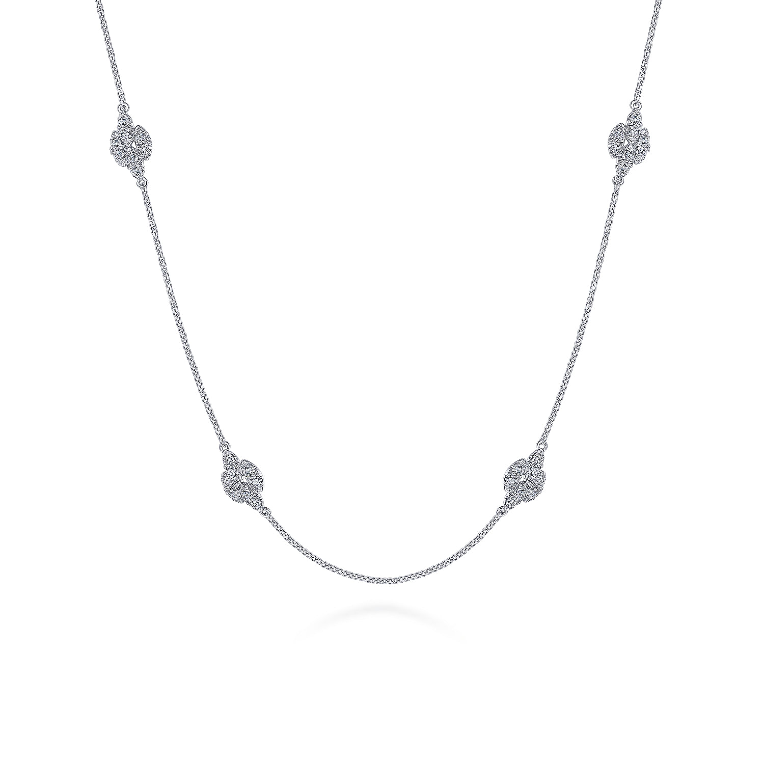 Gabriel - 14K White Gold Filigree Diamond Station Necklace