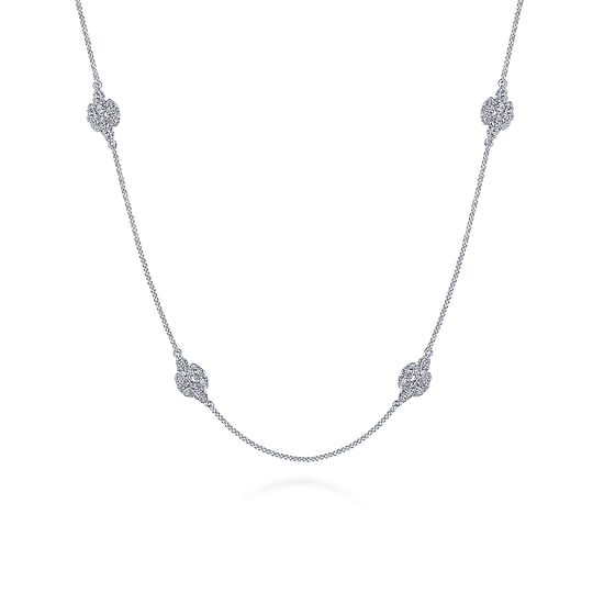 Gabriel - 14K White Gold Filigree Diamond Station Necklace