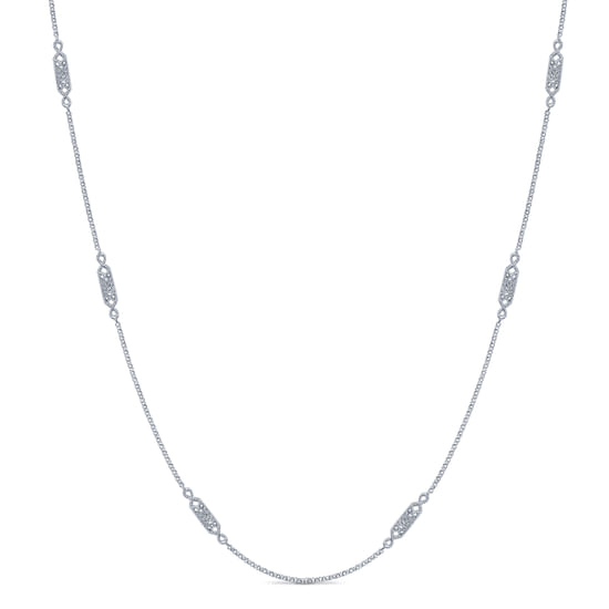 Gabriel - 14K White Gold Filigree Diamond Station Necklace