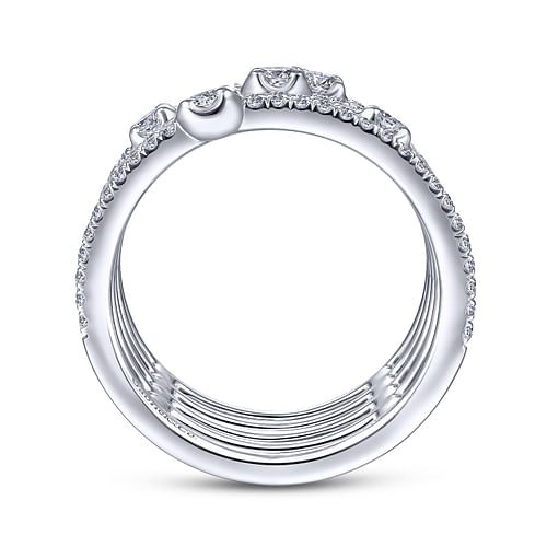 14K White Gold Five Row Diamond Station Wide Band