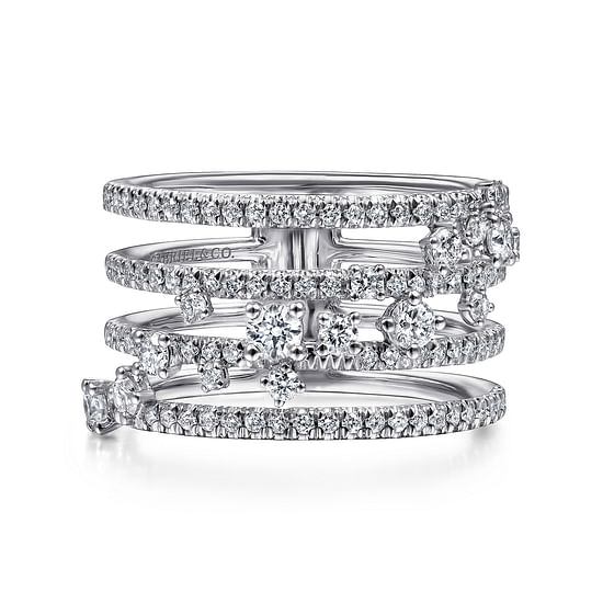 Gabriel - 14K White Gold Five Row Pavé Ring with Cluster Diamond Accent