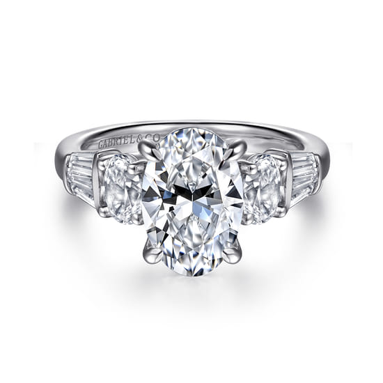 Gabriel - 14K White Gold Five Stone Oval Diamond Engagement Ring