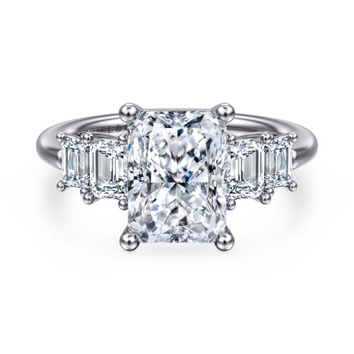 14K White Gold Five Stone Radiant Cut Diamond Engagement Ring