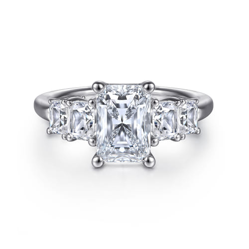 14K White Gold Five Stone Radiant Cut Diamond Engagement Ring