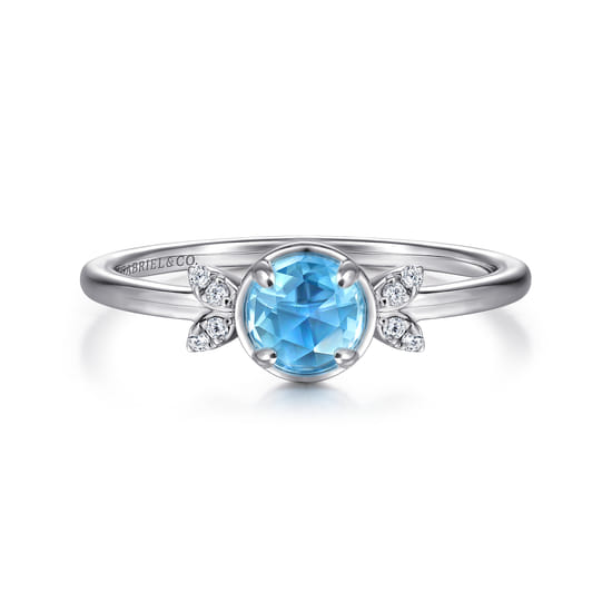 Gabriel - 14K White Gold Floral Blue Topaz Diamond Promise Ring Gabriel - 14K White Gold Floral Blue Topaz Diamond Promise Ring