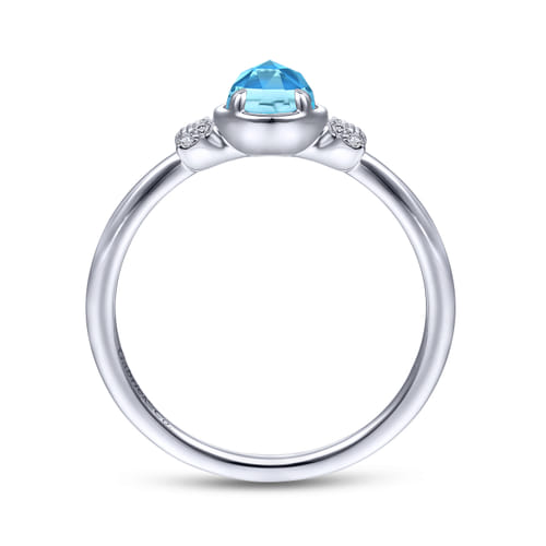 14K White Gold Floral Blue Topaz Diamond Promise Ring