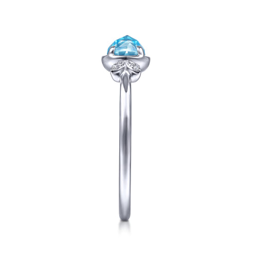 14K White Gold Floral Blue Topaz Diamond Promise Ring