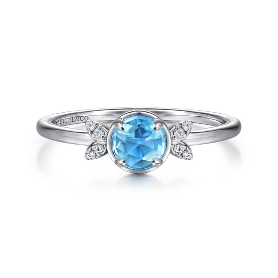 Gabriel - 14K White Gold Floral Blue Topaz Diamond Ring