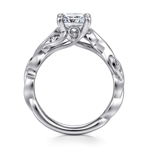 14K White Gold Floral Cushion Cut Diamond Engagement Ring