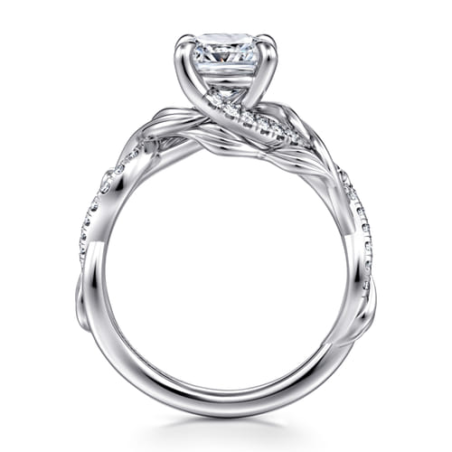 14K White Gold Floral Cushion Cut Diamond Engagement Ring