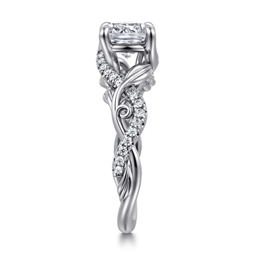 14K White Gold Floral Cushion Cut Diamond Engagement Ring