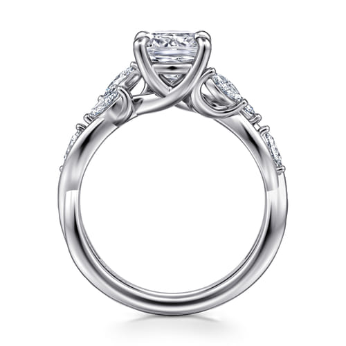 14K White Gold Floral Cushion Cut Diamond Engagement Ring