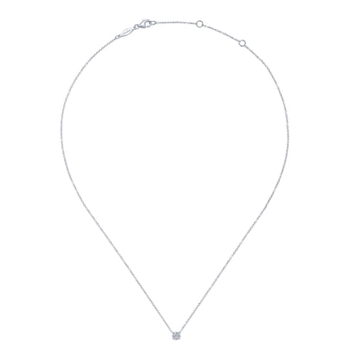 14K White Gold Floral Diamond Pendant Necklace