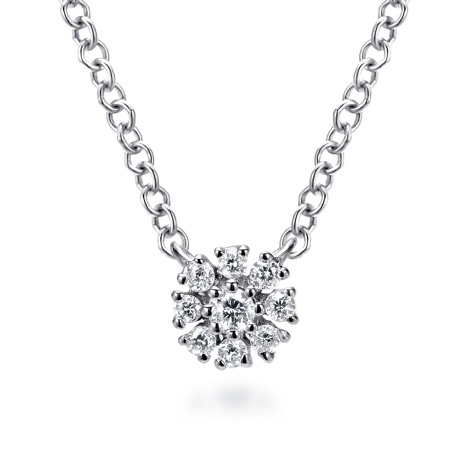 14K White Gold Floral Diamond Pendant Necklace