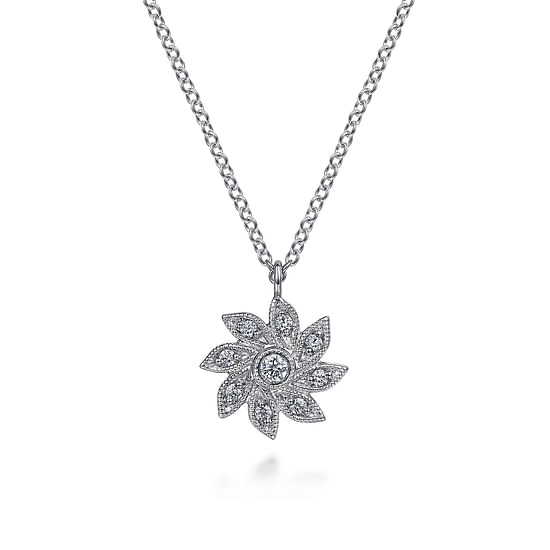 Gabriel - 14K White Gold Floral Diamond Pendant Necklace