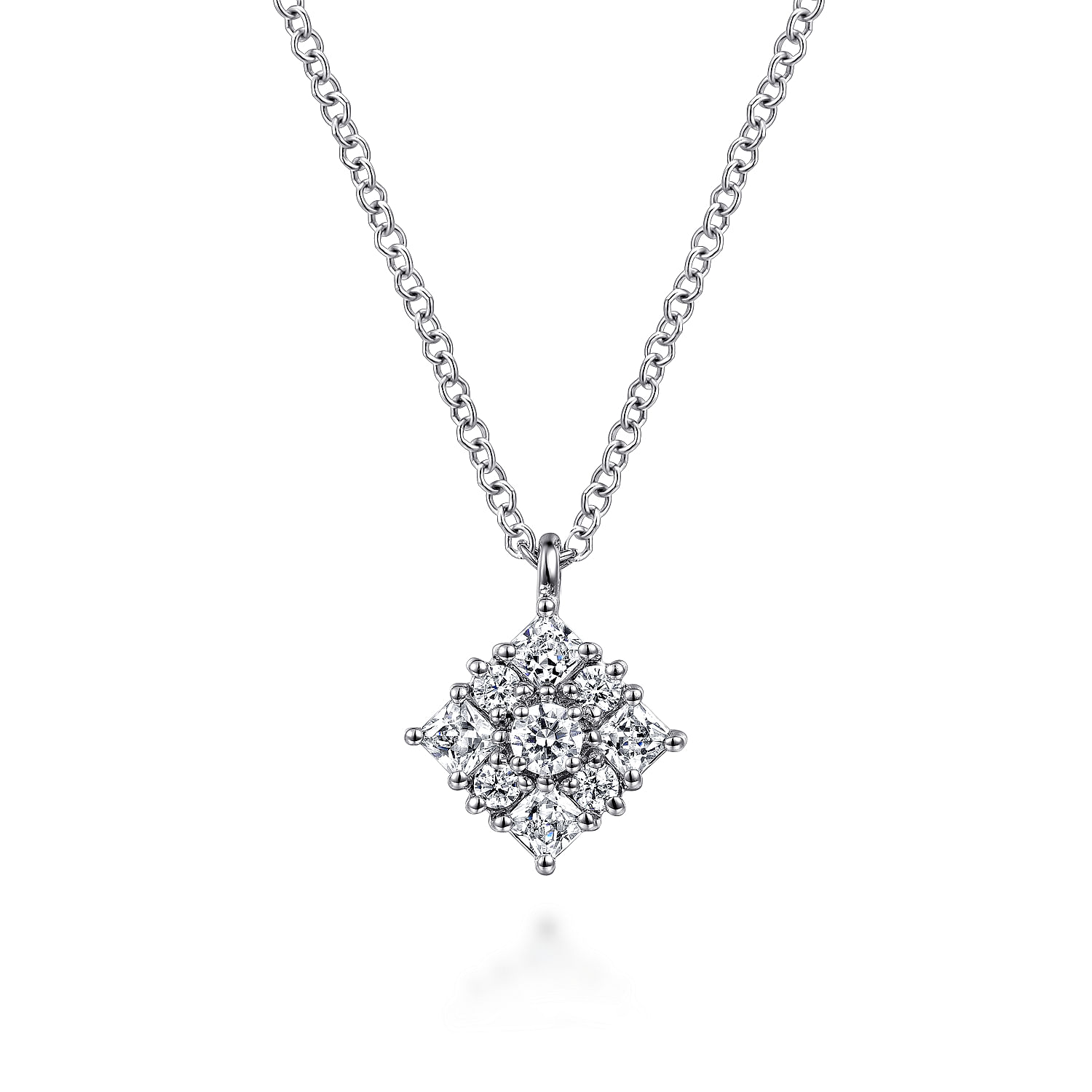 14K White Gold Floral Diamond Pendant Necklace