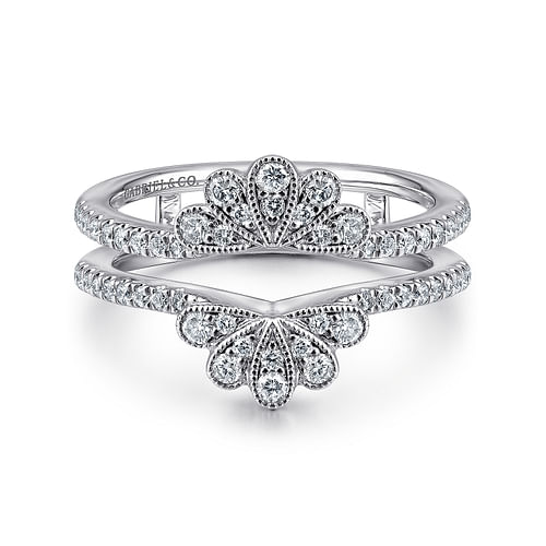 14K White Gold Floral Diamond Ring Enhancer