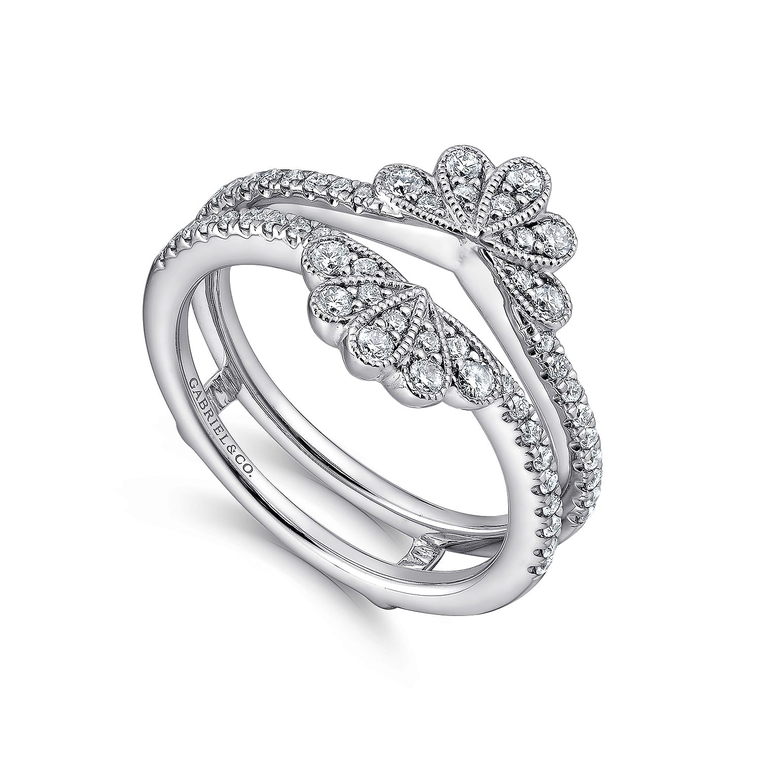 14K White Gold Floral Diamond Ring Enhancer