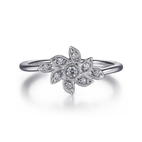 Gabriel - 14K White Gold Floral Diamond Ring