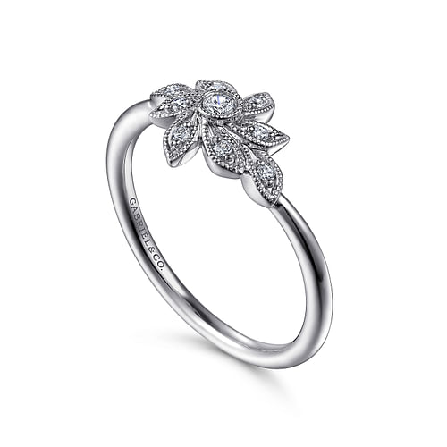 14K White Gold Floral Diamond Ring